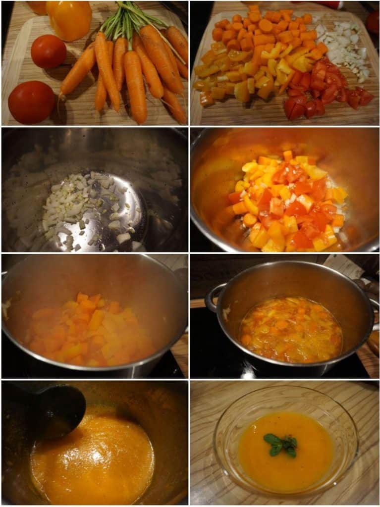 Pikante Möhren-Paprika-Tomaten-Suppe